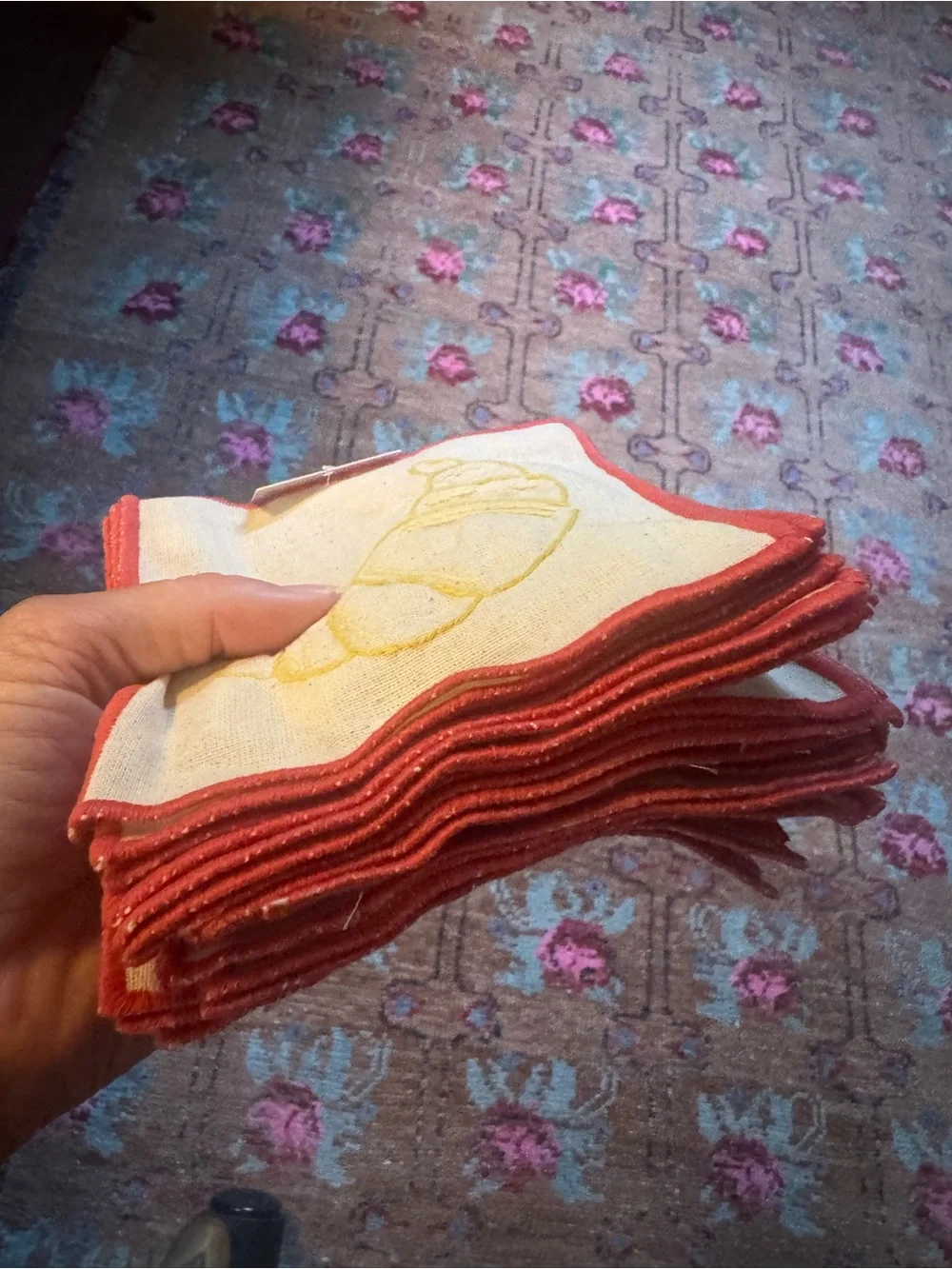 Embroidered croissant cocktail napkins
